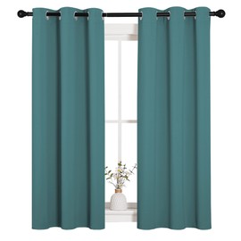 NICETOWN Cortinas Infantiles Verde Azulado - Drapeados Cortos Ollaos Telas Mosquiteras Térmicas Aislantes Luz, Sol, Frío(Pato Verde, 1 Par, 86 x 137 cm)