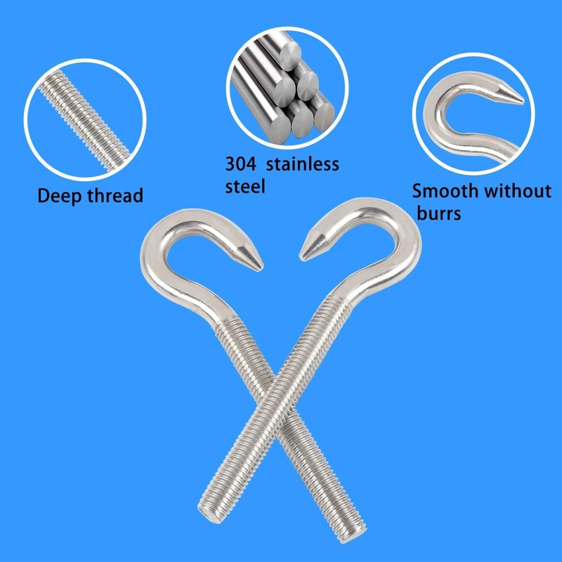 HVDHYY M8 304 Stainless Steel Hook Screw Hook Bolt Screw