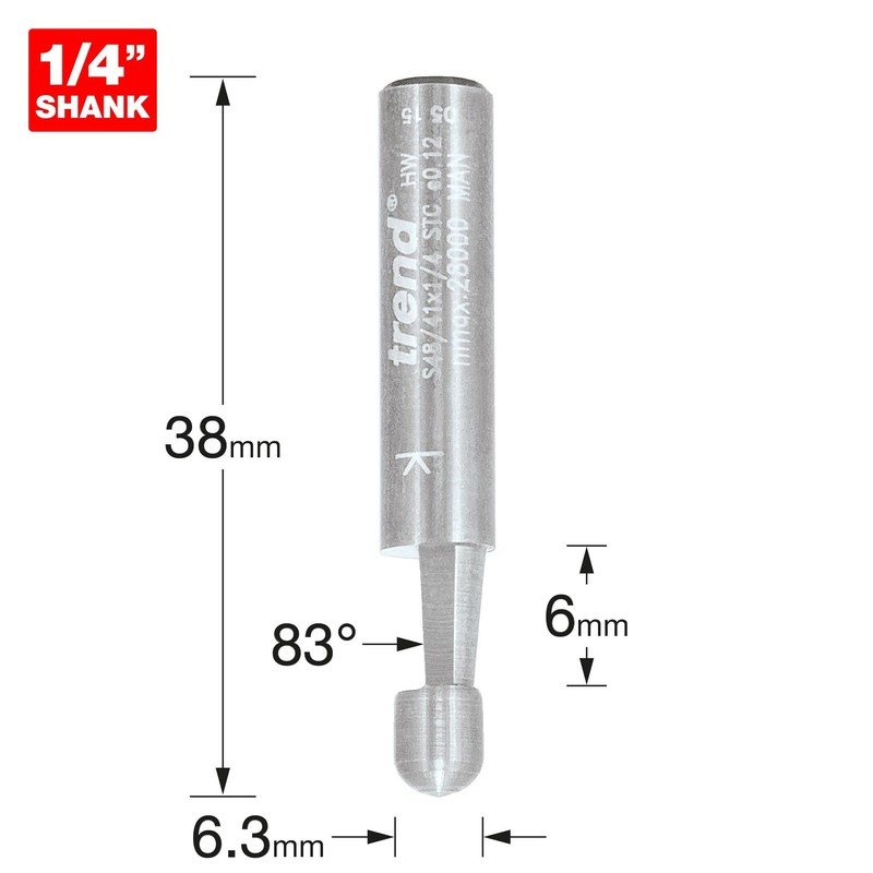 Trend Professional Trimmer, 83-Degree Guided, 1/4 Inch Shank, 6.3mm Cut