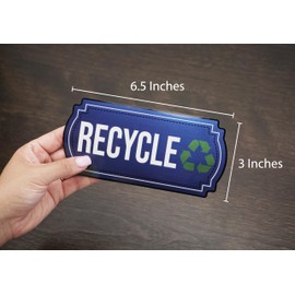 Recycle and Trash Stickers for Kitchen Trash Cans and Recycling Bins, Indoor Trash and Recycle Sticker Combo for Garbage Can Logo Symbol, Blue & Gray Decals, 6.5" x 3" Elegant Style with Split-back