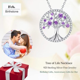 Tree of Life Necklace for Wife Mom Birthday Gifts February Birthstone Amethyst Jewelry for Women Sterling Silver Fine Jewelry