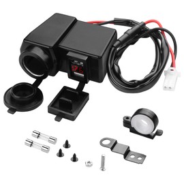 PNGKNYOCN 12V Motorrad Dual-USB-Ladegerät, Autoladegerät Steckdose wasserdichter Adapter mit Zigarettenanzünder-Buchse und Voltmeter für Handys/Tablets/GPS