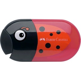 FABER-CASTELL 205258 Double Pencil Sharpener Beetle with Eraser, 5 Sharpeners with Tin, Thick and Thin Pencils