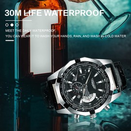 Vepiant Men's Watches Fashion Waterproof Automatic Leather Strap Chronograph Casual Quartz WristWatch Business Auto Date Analog Watch