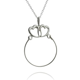 FashionJunkie4Life Sterling Silver Two Hearts Charm Holder Pendant Necklace, 18" Cable Chain, Display Your Favorite Charms