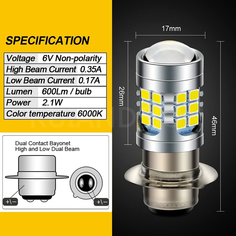 Ruiandsion H6M Light Bulb DC 6V P15D-25-1 Super Bright 2835