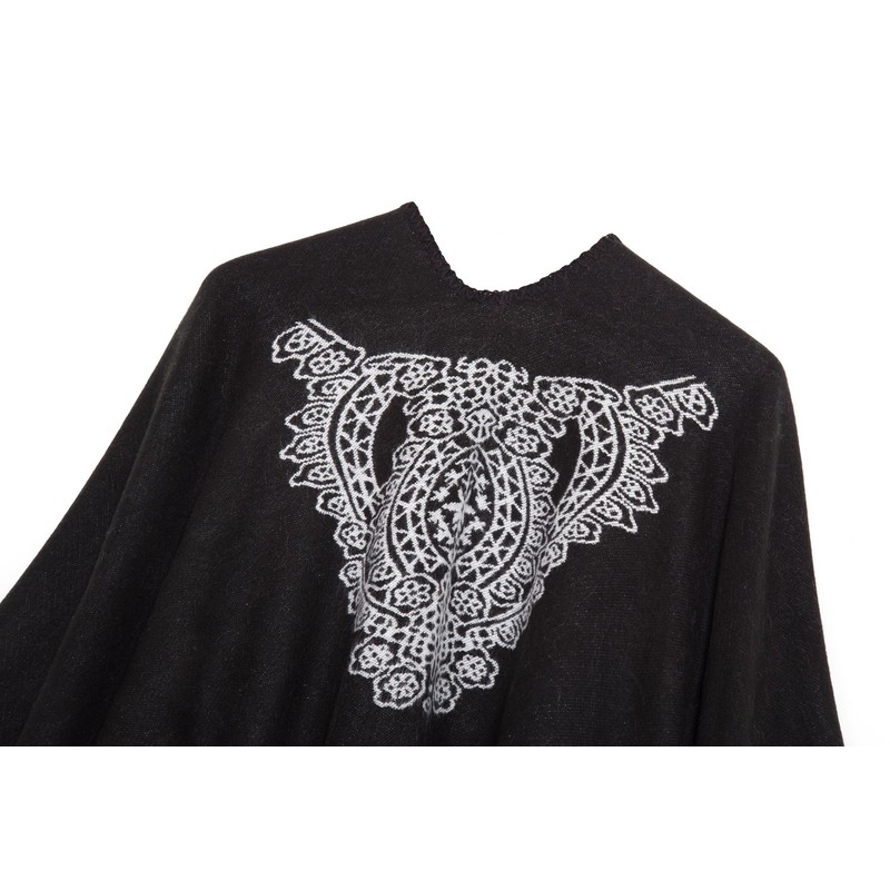 Women's Vintage Pattern Open Front Poncho Cape Shawl Winter Shawl