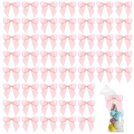 kodivenj Pink Bows,50 PCS Pink Twist Tie Bows,3 Inch Pink Pre-Tied Bows for Gift Wrapping,Satin Ribbon Gift Bows Decorations for Weddings,Birthdays,Christmas,Craft,Gift Packaging