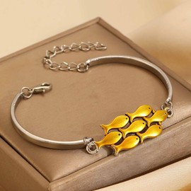 Wendalern Boho Ocean Bracelet Gold Fish School Bracelet Small Fish Charms Cuff Bracelet Beach Marine Bracelet Hand Jewellery for Women, Zinc