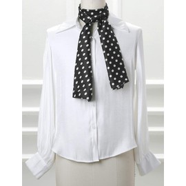 Allegra K Neckerchief Ribbon Scarf, Rectangle, Thin, Polka Dot, Hair Ornament, Bag Decoration, Long, Office, Women's, Black