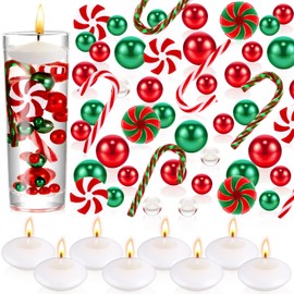 MTLEE 2124 Pieces Christmas Vase Filler Pearls Including 8 Suspending Candles for Vase Filler Christmas Table Decor Suspending Candle Centerpiece for Christmas Dining Table Decor (Fresh Style)