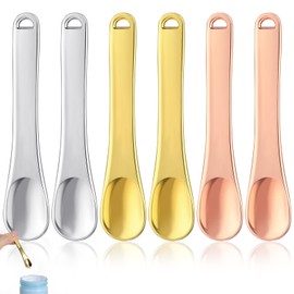 Sorcristy 6PCS Cosmetic Spatula Reusable Metal Makeup Spatula Tool Mini Skin Care Cosmetic Spoon Applicator Tool for Face Mask Cream Mixing（2 Silver, 2 Rose Gold, 2 Gold）