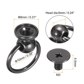 QUARKZMAN 6 x 8 mm Ball Head Bolts Rivets Back Screws with O Ring Pack of 12 Switch Nipple Rivets for Crafts Leather Crafts Metallic Black