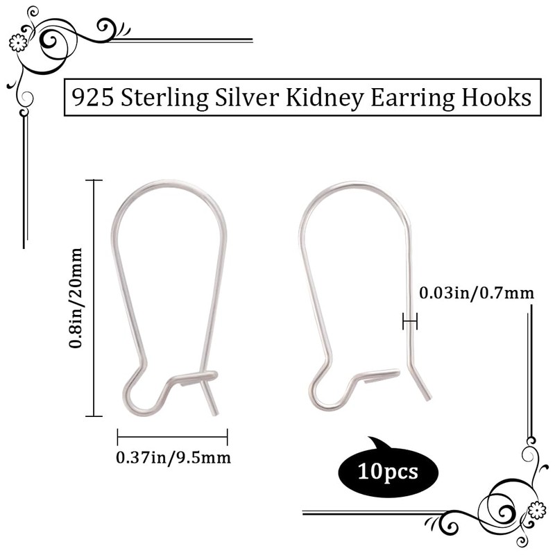 Beebeecraft 10Pcs 925 Sterling Silver Kidney Earring Hooks 20x9.5mm Long