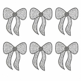 Ssyuysto 6Pcs Silver Rhinestone Bow Iron on Patches Bling Glitter Sparkling Silver Bowknot Appliques Decor for Clothing Jackets Jeans Backpacks Trucker Hats Bags DIY Crafts Repair Fashion Accessory