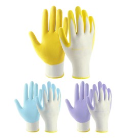 HANDLANDY Womens Gardening Gloves, 3 Pairs Breathable Nitrile Coated Yard Work Gloves, Best Gift for Ladies Gardener (White, Medium (Pack of 3))