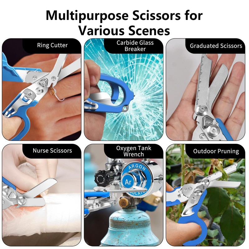 Dekeliy 6 In 1 Multifunctional Trauma Shears,Stainless Steel Foldable Shears