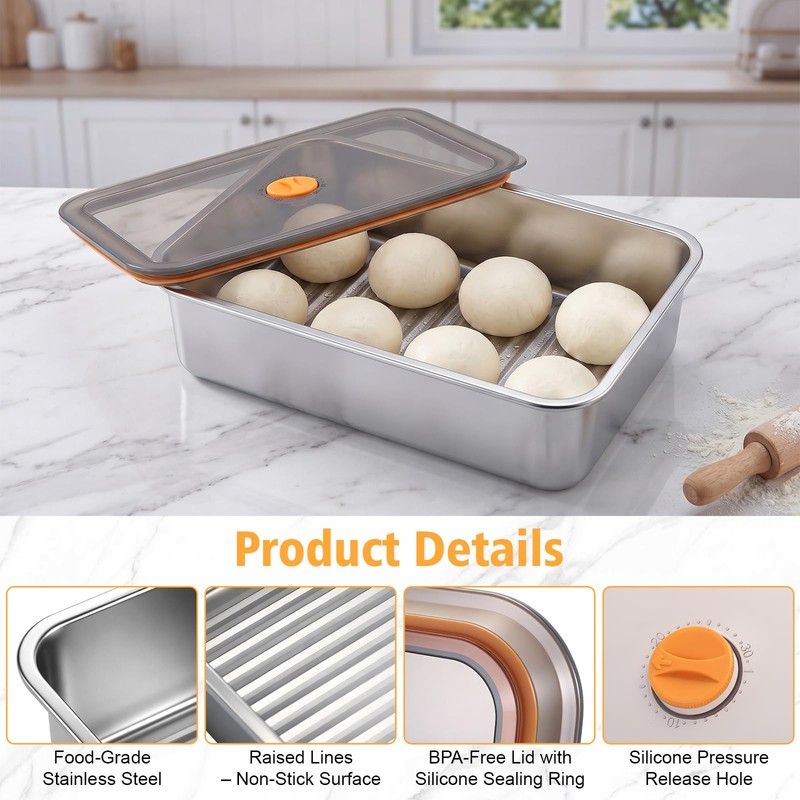 MICHIHOMIE Stainless Steel Pizza Dough Proofing Box with Lid Fits