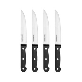 Farberware 4-Piece Full-Tang Triple Rivet 'Never Needs Sharpening' Stainless Steel Steak Knife Set, Black
