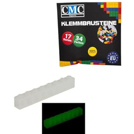 CMC imports 50 Clamping Blocks, Building Blocks, Basic Building Blocks, 1 x 8 Nubs, Compatible 8 Nubs, Bricks, 34 Different Colours (200 - Glow in The Dark)