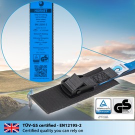 valonic HORNET - 4x 80cm tie down strap short, 19mm, 150Kg, padded, TÜV Rheinl. / GS certified, EN-12195-2 - cam buckle, black tie down straps for bike rack, ebike, kayak