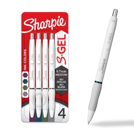 Sharpie S-Gel Pens, Fashion Barrel Gel Pens, Pearl White Body, Medium (0.7mm) Point, Rich Dark Colour Assortment, 4 Count