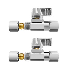 Brass Ball Valve - 1/4"Comp Male x 1/4"Comp Female Swivel Shut off Valve, Quarter Turn Stop Valve for Switching and Adjusting the Inlet Water Flow of Refrigerator,Ice Maker and Large Humidifier(2 PCS)