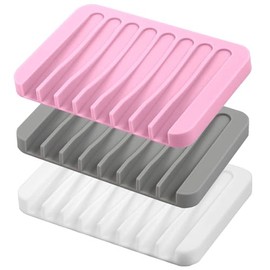 Jabonera de Baño de Silicona 3 Piezas con Drenaje Automático en Cascada, Antideslizante e Irrompible - Porta Jabón para Ducha, Baño, Cocina, Fregadero
