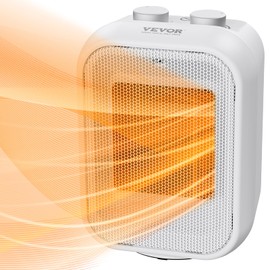 VEVOR Portable Electric Space Heater with Thermostat, 1000W/1500W 2-Level Adjustable Quiet Ceramic Heater Fan, 9 in Tip-Over Shutdown Flame-Retardant PP Small Heaters for Office Room Desk Indoor Use