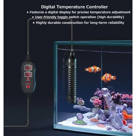 QOSEREN Aquarium Heater - Mini Aquarium Heater with Thermostat and Protective Cover,35W Fish Tank Heater with LED Digital Display and Controller,Temperature Adjustable 18~35℃ for 3-5 Gallon