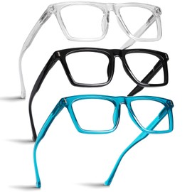 AQWANO 3 Pack Reading Glasses Men Computer Blue Light Blocking, Large Square Readers Wide Cheaters for Big Head/Face with Spring Hinge Reduce Eyestain Eyeglasses, 2.0
