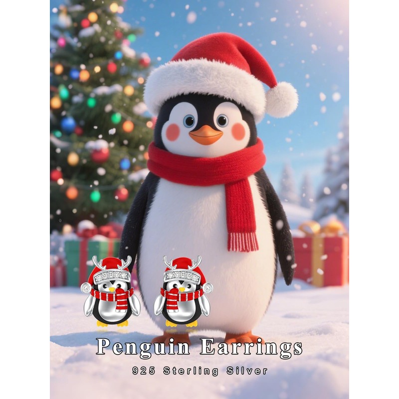Shusukue Penguin Earrings Christmas Stud Earrings 925 Sterling Silver Christmas