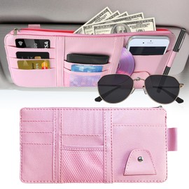 Kitnish Sun Visor Organizer (Pink),Car Visor Storage Holder for Sunglasses, Documents, Cards & Pen,Zipper Pocket,Fits Sedans, Trucks, SUVs,Auto Interior Accessory