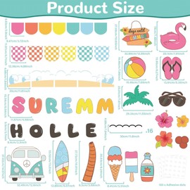Hello Summer Bulletin Board Decoration Set Summer Theme Bulletin Board Borders Beach Paper Cutouts Summertime Bulletin Boarder for Hello Summer Tropical Theme School Classroom Decor