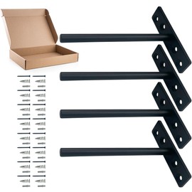 Heavy Duty Floating Shelf Bracket - Invisible Hidden Shelf Supports for Concealed Wood Shelves - Solid Steel Wall Mounted Black Shelf Bracket for Drywall & Concrete Wall (150 mm / 6 Inches, Pack of 4)