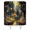 Enchanted Forest Shower Curtain Fairy Tale Tree Floral Butterfly Jungle