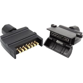 7 Pin Flat Trailer Plug Male & Female Socket Set, Caravan Connector Adaptor, Flat Design