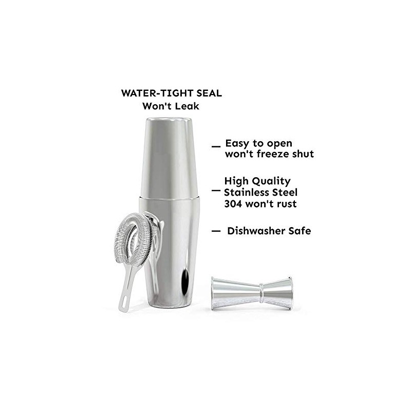 Pylorixz Cocktail Shaker Set: Professional Boston Shaker, Cocktail Strainer and