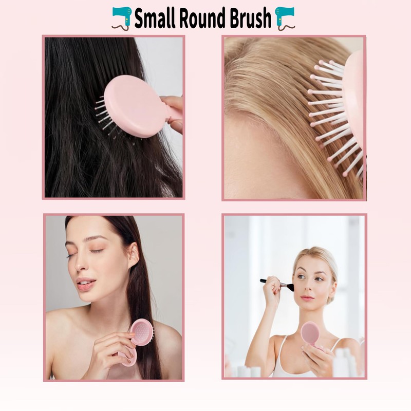 2 Pack Foldable Travel Hair Brush with Mirror, Compact Mini