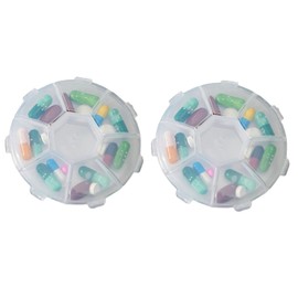 2PCS 7Compartment Round Shape Small Storage Box Pill Box Fishing Box Jewelry Organizer Box Bead Containers for Travel Or Daily Use (Transparent, 8.5 * 1.8CM)