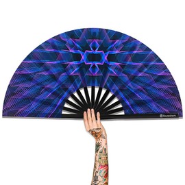 Raveahem Large Folding Fan, 13 Inch Clack Rave Fan Hand Held Fan for Women Men with Premium Satin Fabric, Thick Bamboo Frame for EDM, Music Festival, Party, Dance, Decoration, Gift (Kaleidoscope)