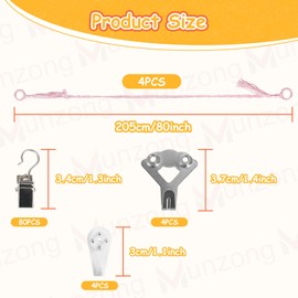 Munzong Stuffed Animal Storage Chain 80 Inch, 4pcs Pink Hanging Stuff Animals organizer, Cotton Toy Display Chain with 80 Clips, Toys Organizers Holder for Toddler Kids Nursery Room Wall Corner Decor