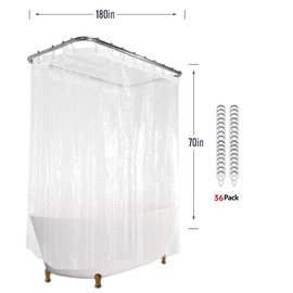 De-Mediocre Clawfoot Tub Shower Curtain Liner 180x70 Inch Clear Warp Around Extra Wide 36 Metal Hooks Heavy Duty Vinyl Bath Curtain for Clawfoot Stand Up Tub for Bathroom Tub PEVA Waterproof