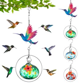 Nuogo 3 Pcs Glass Charming Hummingbird Feeders for Outdoors Hanging Ant and Bee Proof Humming Bird Feeder Hand Blown for Outside Garden Patio
