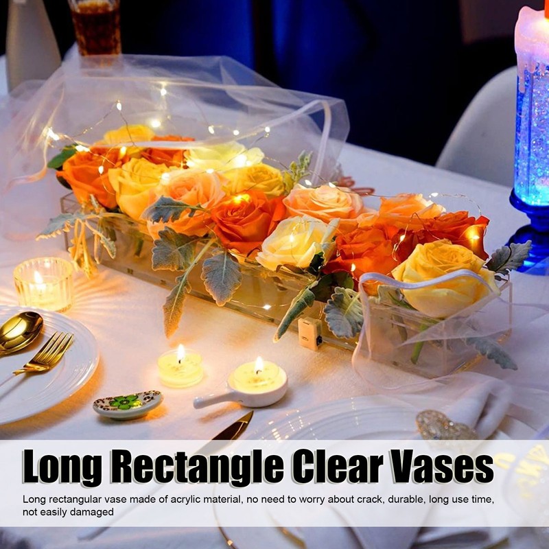 Rectangular Floral Centerpiece Clear Acrylic Flower Vase for Dining Table