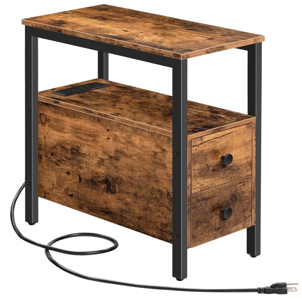 HOOBRO End Table with Charging Station, Narrow Side Table with