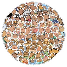 100pcs Small Size Cute Capybara Stickers, Cartoon Puffer Fish Animals Sticker Pack for Mugs Laptops Journals Suitcases, Vinyl Waterproof Funny Creature Decals for Boys Girls Teens