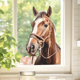 Tanlaby Horse Window Stickers Farm Animals Window Stickers Reusable Double-Sided Static Anti-Collision for Bedroom Home Living Room Glass Window Doors Window Decals