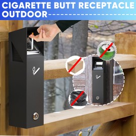 RDUIGT Wall Mounted Trash Can Outdoor, Easy to Clean, Black Metal Trash Bin Container for Patio,Restaurants,Hotels,Pub Clubs (Ripple Black)