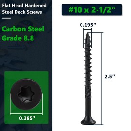 50 Pack #10 x 2-1/2" Black Deck Screws Wood Screws with Star/Torx Drive, Rust Resistant Epoxy Coated, Heavy Duty Structural Wood Screws with Quick Self Tapping Point, Torx Bit Included